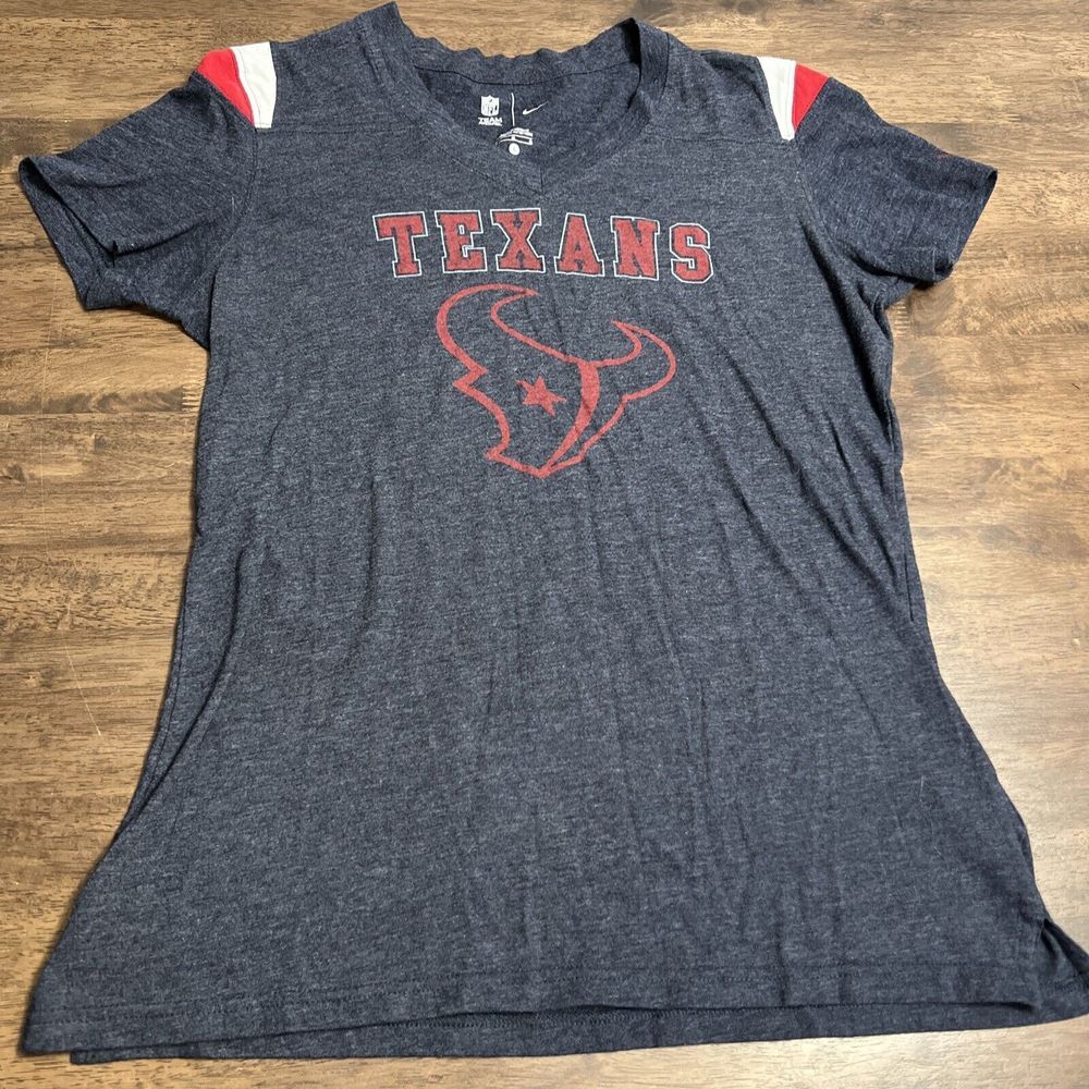 Nike Houston Texans Shirt Womens Large Blue‎ Cotton Polyester Logo NFL Football